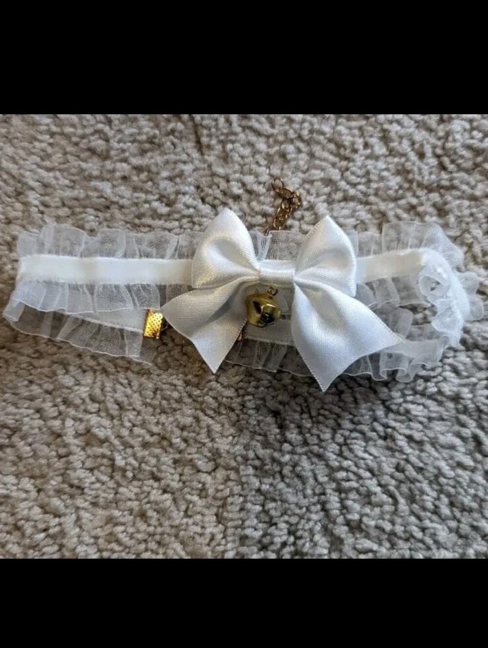 White adjustable choker necklace bell bow lace Handmade Girly Lolita Feminine